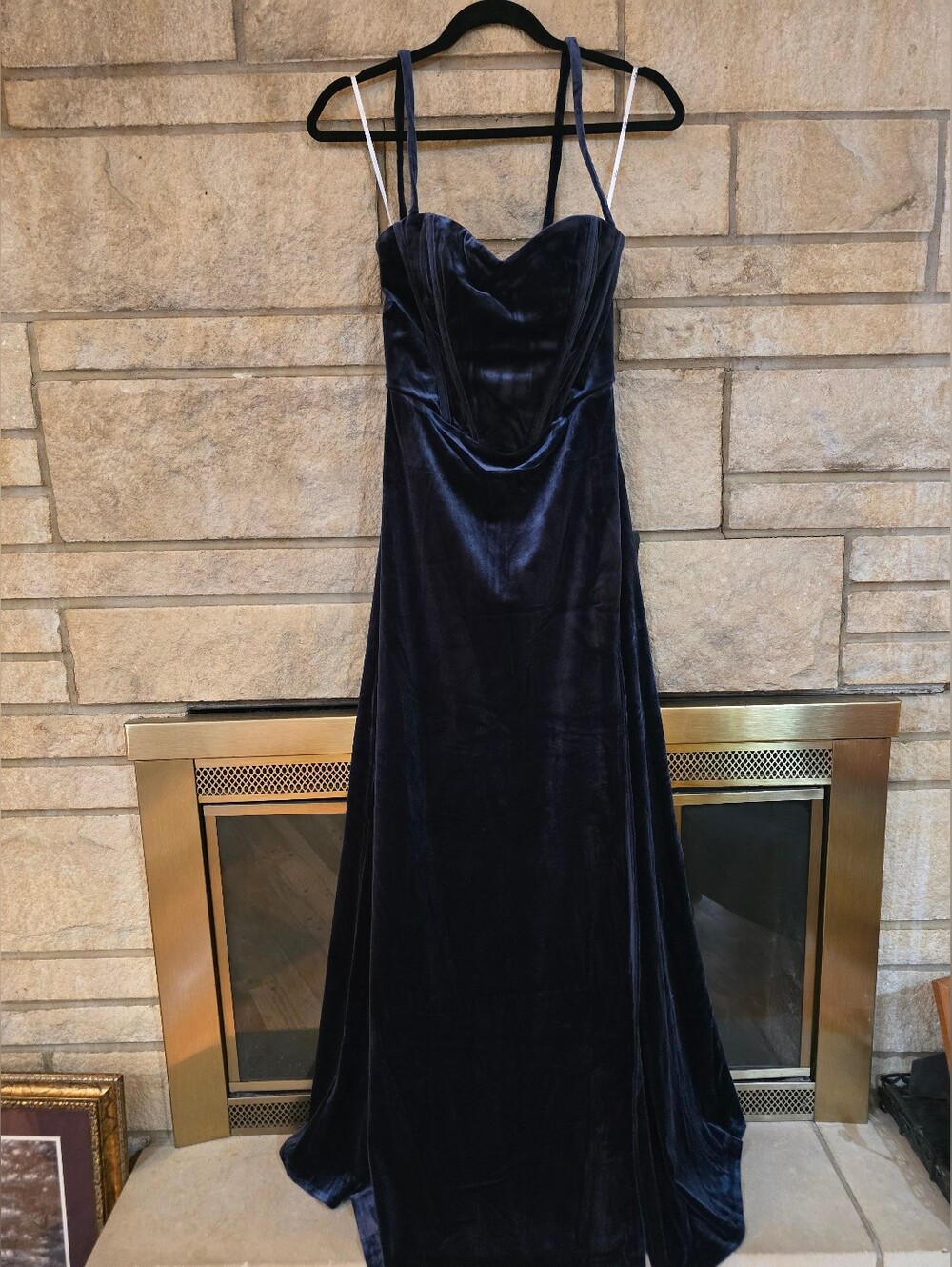 Extravagant Muse Dark Slate Velvet Lace-Up Bustier Maxi Dress - Picture 3 of 16